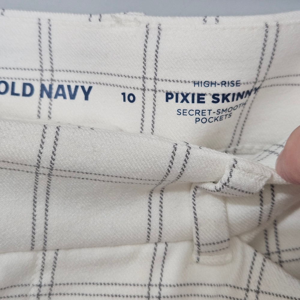 Old Navy Pixie Skinny High Rise Pants Bundle 10 White Plaid Burgundy Brown 3pk - Picture 2 of 9